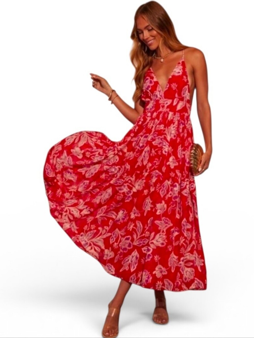 VICI Red Lisette Lace Back Maxi Dress - Small
